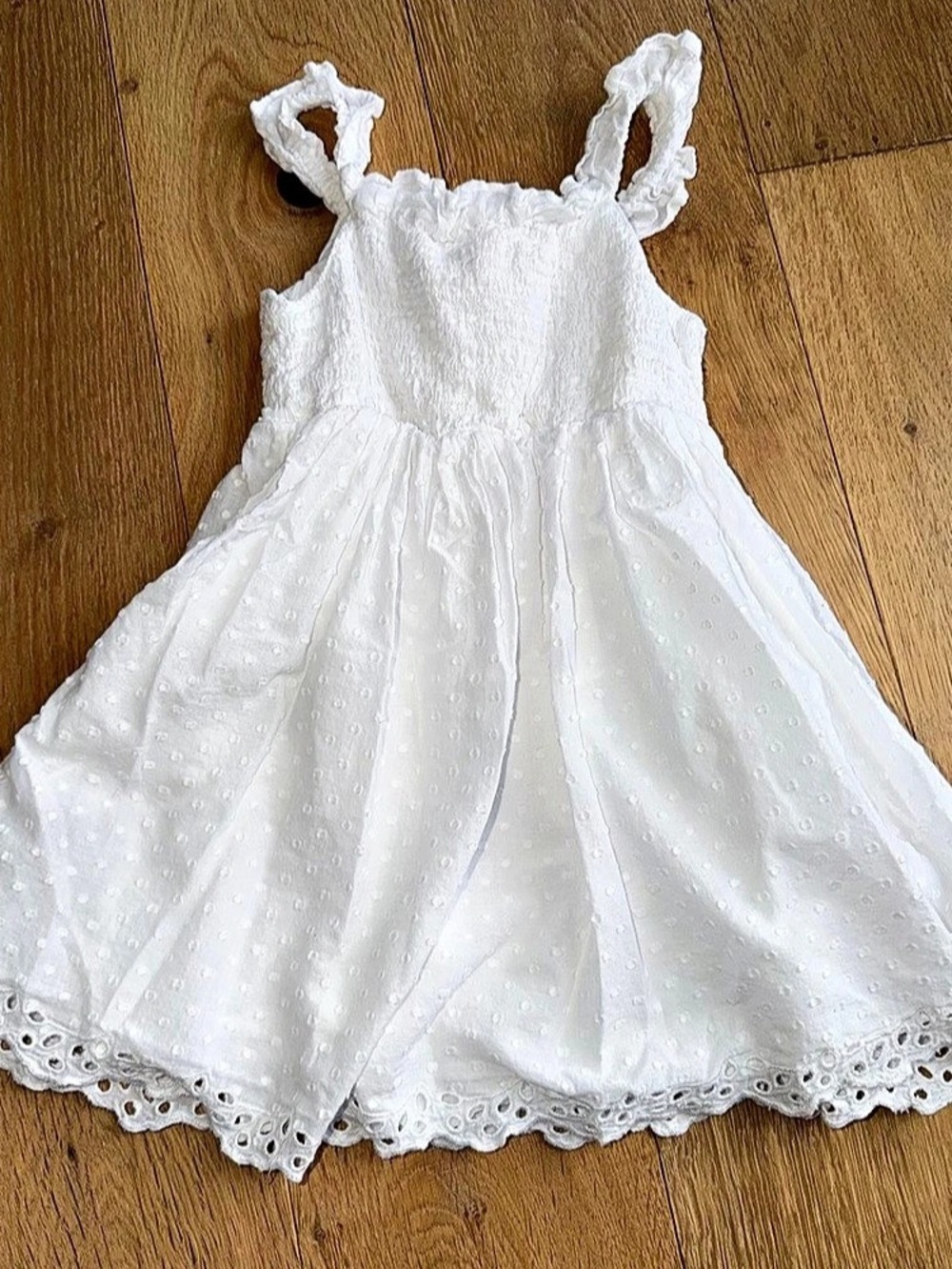 Cat & Jack Girls 3T White Sleeveless Fit & Flare Eyelet Ruffle Sundress Dress